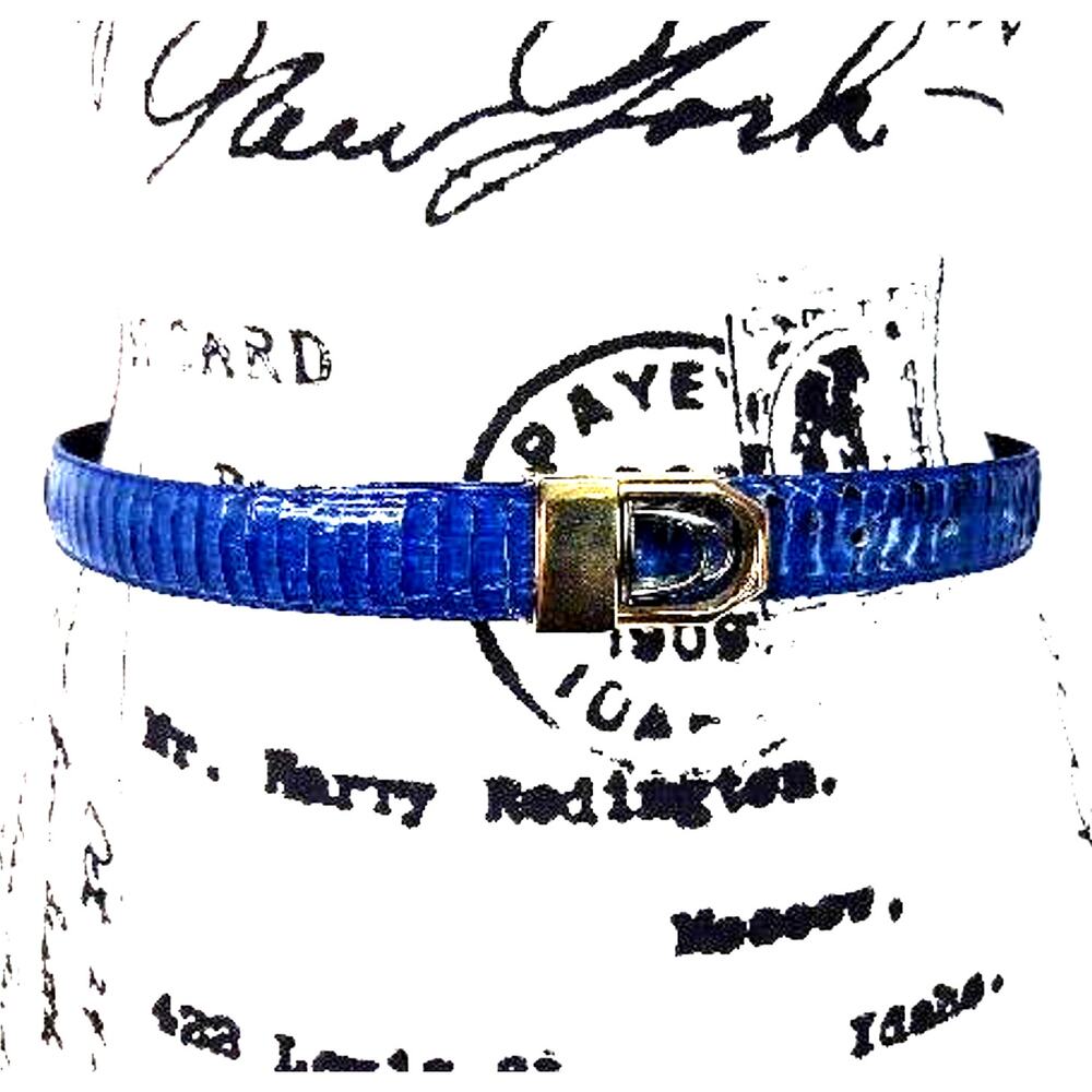 Vintage 90s Y2K Genuine Snakeskin Leather Belt Medium Blue Old Money Preppy Goth